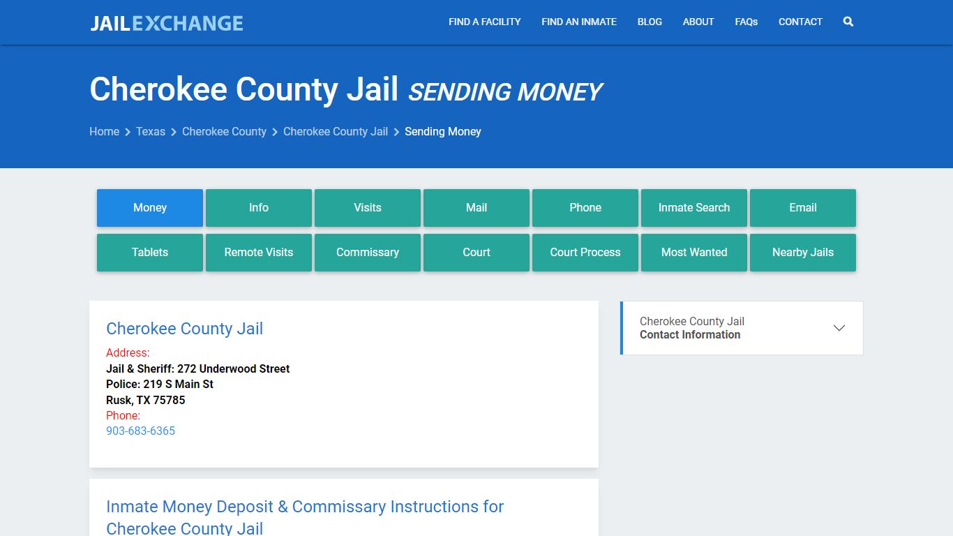 Send Money to Inmate - Cherokee County Jail, TX - Jail Exchange